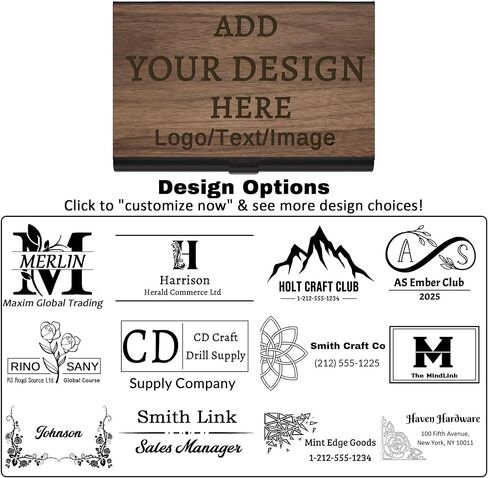 Personalized Business Card Holder - Customizable Laser Engraved Walnut Business Card Case with Logo/Text/Design, Executive Desk Organizer for Credit Cards, Gift for Women/Men (Black) in Saudi Arabia