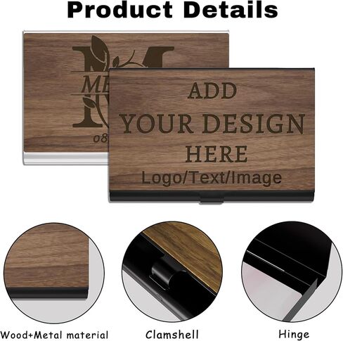 Personalized Business Card Holder - Customizable Laser Engraved Walnut Business Card Case with Logo/Text/Design, Executive Desk Organizer for Credit Cards, Gift for Women/Men (Black) in Saudi Arabia