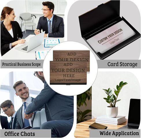 Personalized Business Card Holder - Customizable Laser Engraved Walnut Business Card Case with Logo/Text/Design, Executive Desk Organizer for Credit Cards, Gift for Women/Men (Black) in Saudi Arabia