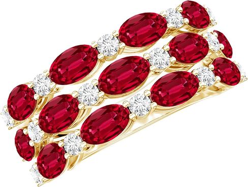 خاتم زفاف معتمد من Lab Grown Ruby Diamond باللون الفضي المطلي بالذهب الأصفر، بجودة AAA - هدية للمناسبات الخاصة in Saudi Arabia