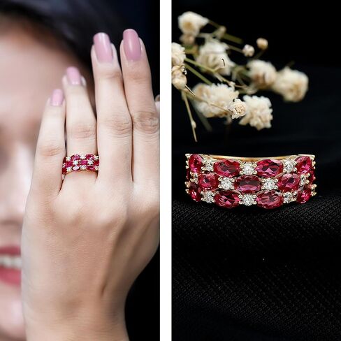 خاتم زفاف معتمد من Lab Grown Ruby Diamond باللون الفضي المطلي بالذهب الأصفر، بجودة AAA - هدية للمناسبات الخاصة in Saudi Arabia