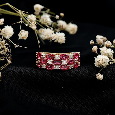 خاتم زفاف معتمد من Lab Grown Ruby Diamond باللون الفضي المطلي بالذهب الأصفر، بجودة AAA - هدية للمناسبات الخاصة in Saudi Arabia