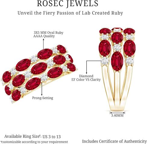 خاتم زفاف معتمد من Lab Grown Ruby Diamond باللون الفضي المطلي بالذهب الأصفر، بجودة AAA - هدية للمناسبات الخاصة in Saudi Arabia