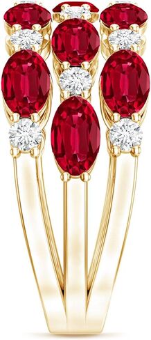 خاتم زفاف معتمد من Lab Grown Ruby Diamond باللون الفضي المطلي بالذهب الأصفر، بجودة AAA - هدية للمناسبات الخاصة in Saudi Arabia