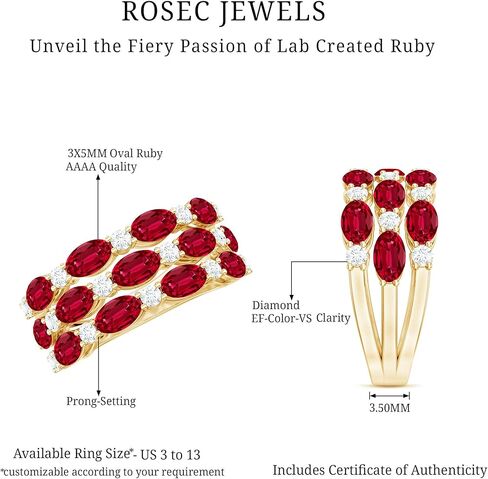خاتم زفاف معتمد من Lab Grown Ruby Diamond باللون الفضي المطلي بالذهب الأصفر، بجودة AAA - هدية للمناسبات الخاصة in Saudi Arabia