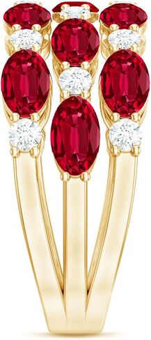 خاتم زفاف معتمد من Lab Grown Ruby Diamond باللون الفضي المطلي بالذهب الأصفر، بجودة AAA - هدية للمناسبات الخاصة in Saudi Arabia