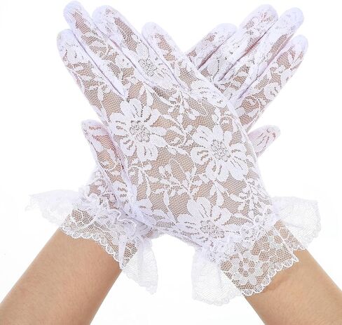 Lusofie Lace White Gloves Kids for Girls First Communion - White Lace Princess Gloves for Tea Party Wedding Pageant & Cosplay in Kuwait