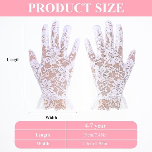 Lusofie Lace White Gloves Kids for Girls First Communion - White Lace Princess Gloves for Tea Party Wedding Pageant & Cosplay in Kuwait
