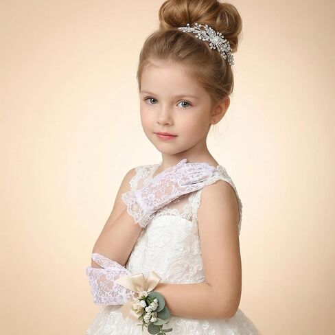 Lusofie Lace White Gloves Kids for Girls First Communion - White Lace Princess Gloves for Tea Party Wedding Pageant & Cosplay in Kuwait