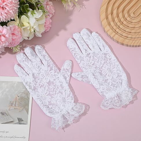 Lusofie Lace White Gloves Kids for Girls First Communion - White Lace Princess Gloves for Tea Party Wedding Pageant & Cosplay in Kuwait