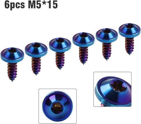 Cnthan7 M5*15mm Bolts Self Tapping Tapper Screws Fastener Modified Truss Torx Head 6pcs for Ducati for Harley for HONDA for BMW Titanium Alloy Burn blue in Saudi Arabia