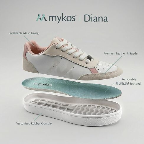 mykos - Diana Sneaker - Leather & Suede Sneakers for Women - Vulcanized Rubber Outsole - Low Profile Sneakers for Women - Light Grey/Light Blue - Women's Size 5 in Saudi Arabia