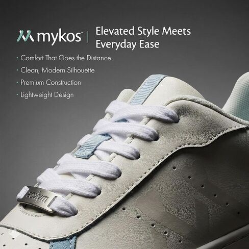 mykos - Diana Sneaker - Leather & Suede Sneakers for Women - Vulcanized Rubber Outsole - Low Profile Sneakers for Women - Light Grey/Light Blue - Women's Size 5 in Saudi Arabia