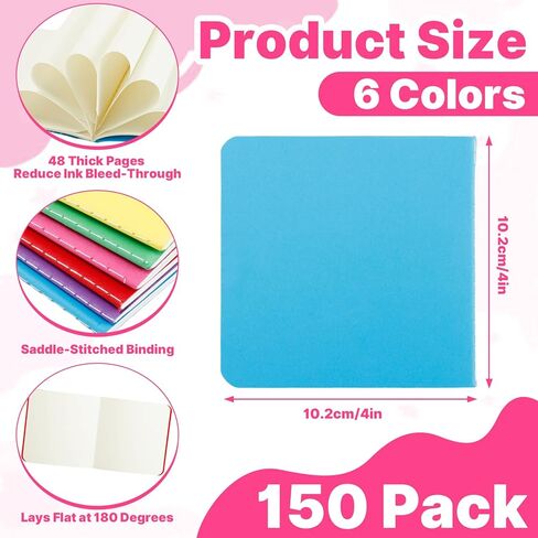 150 Pack Mini Notebooks Bulk, 4 x 4 inch Small Notepad, Mini Pocket Blank Sketchbooks, Colorful Covers Unlined Journals for Writing Drawing(24 Sheets/48 Pages) in Kuwait