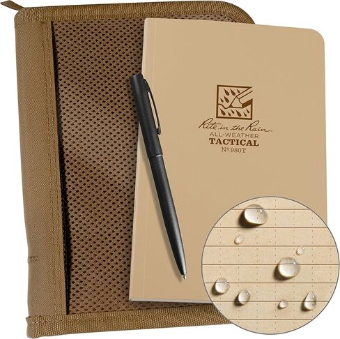 Rite in the Rain Weatherproof Battle Board Tactical Field Kit: Tan Cordura® Fabric Cover, 4.625" x 7.25" Tan Tactical Notebook, and Weatherproof Pen (No. BB980T-KITL) in Saudi Arabia