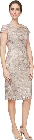 Alex Evenings Women's Short Floral Embroidered Cocktail Sheath Dress, Wedding Guest, Formal Gown (Petite and Regular Sizes), Plum, 8 in Saudi Arabia