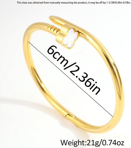 Clover Accent Nail Bracelet – Gold Plated Stainless Steel Cuff for Women, Elegant Statement Jewelry in Saudi Arabia