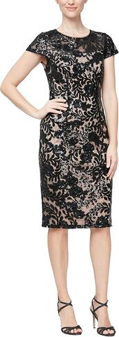 Alex Evenings Women's Short Floral Embroidered Cocktail Sheath Dress, Wedding Guest, Formal Gown (Petite and Regular Sizes), Plum, 8 in Saudi Arabia
