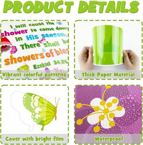 Spring Religious Bulletin Board Decoration Set, April Shower Classroom Decorations Christian Flower Butterfly Umbrella Rain Cutouts March April Library Church School Nursery Door Decor for Teacher in Kuwait