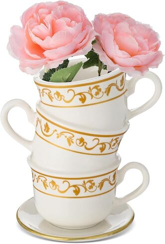 Tioncy Mini Teacup Bud Vase 5" Wonderland Tea Party Decorations Antique Vintage Kitchen Decor Whimsy Ceramic Vase Tea Party Favor for Wedding Gift Birthday Bridal Showers Home(1 Pcs) in Saudi Arabia