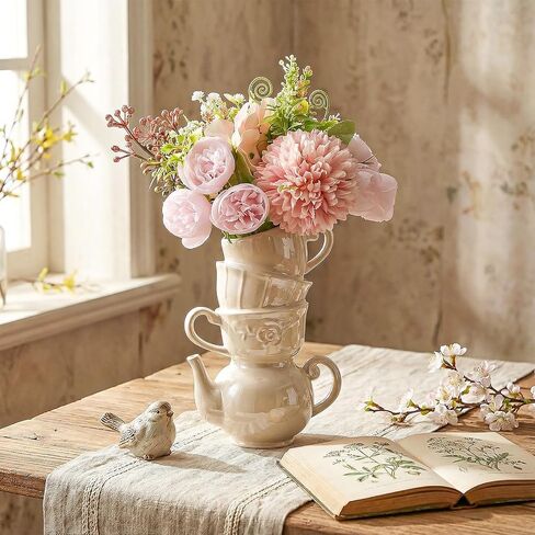 Tioncy Mini Teacup Bud Vase 5" Wonderland Tea Party Decorations Antique Vintage Kitchen Decor Whimsy Ceramic Vase Tea Party Favor for Wedding Gift Birthday Bridal Showers Home(1 Pcs) in Saudi Arabia