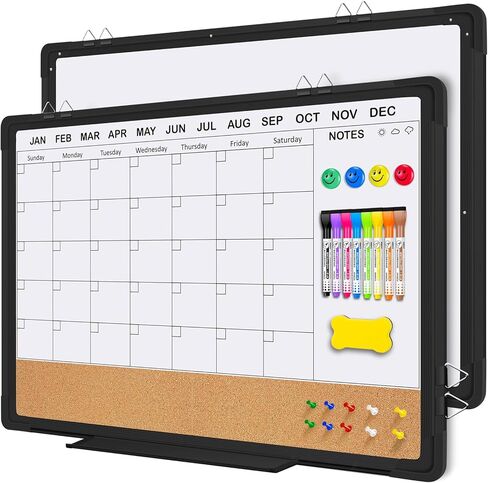 EAONE 24x18 in Double Side Whiteboard Calendar & Cork Board Combo for Wall, 3 in 1 Magnetic Dry Erase Whiteboard Monthly Calendar and Bulletin Board with Aluminum Frame for Home Office Kitchen in Kuwait