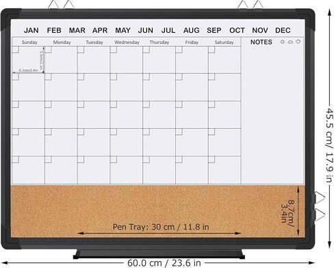 EAONE 24x18 in Double Side Whiteboard Calendar & Cork Board Combo for Wall, 3 in 1 Magnetic Dry Erase Whiteboard Monthly Calendar and Bulletin Board with Aluminum Frame for Home Office Kitchen in Kuwait