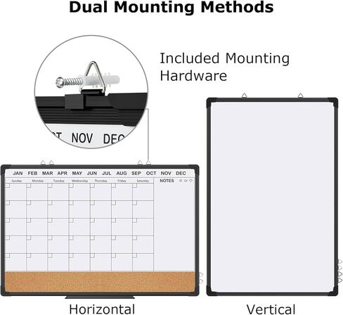 EAONE 24x18 in Double Side Whiteboard Calendar & Cork Board Combo for Wall, 3 in 1 Magnetic Dry Erase Whiteboard Monthly Calendar and Bulletin Board with Aluminum Frame for Home Office Kitchen in Kuwait