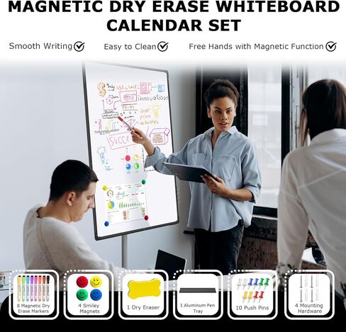EAONE 24x18 in Double Side Whiteboard Calendar & Cork Board Combo for Wall, 3 in 1 Magnetic Dry Erase Whiteboard Monthly Calendar and Bulletin Board with Aluminum Frame for Home Office Kitchen in Kuwait
