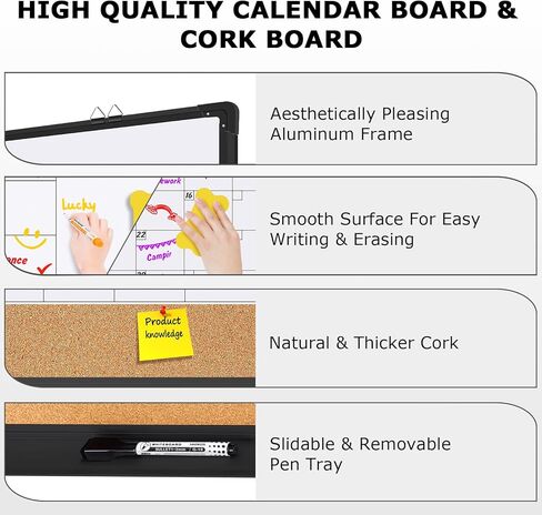 EAONE 24x18 in Double Side Whiteboard Calendar & Cork Board Combo for Wall, 3 in 1 Magnetic Dry Erase Whiteboard Monthly Calendar and Bulletin Board with Aluminum Frame for Home Office Kitchen in Kuwait