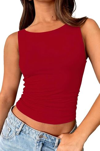 المرأة قارب الرقبة تانك القمم الخروج Ruched مزدوجة اصطف قطع علوية بدون أكمام سليم صالح Y2k الصيف القمم in Kuwait