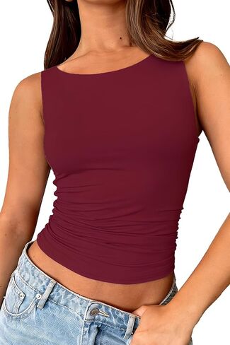 المرأة قارب الرقبة تانك القمم الخروج Ruched مزدوجة اصطف قطع علوية بدون أكمام سليم صالح Y2k الصيف القمم in Kuwait