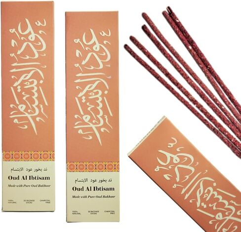Oud Al Ibtisam Incense Sticks by Dukhni – Floral Oudh Scent | Agarwood Arabian Charcoal Free Incense I 90 Long-Lasting Oud Sticks | Organic & Non Toxic I Relaxing Aroma for Home, Aromatherapy, Prayer in Saudi Arabia