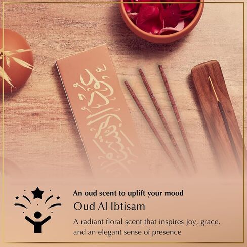 Oud Al Ibtisam Incense Sticks by Dukhni – Floral Oudh Scent | Agarwood Arabian Charcoal Free Incense I 90 Long-Lasting Oud Sticks | Organic & Non Toxic I Relaxing Aroma for Home, Aromatherapy, Prayer in Saudi Arabia