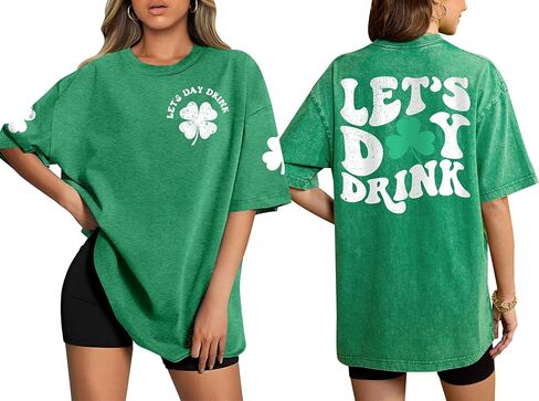 تي شيرت نسائي من G and PL مقاس كبير من St Patricks ذو غسيل حمضي عتيق بياقة دائرية وأكمام قصيرة وقمصان أيرلندية in Saudi Arabia