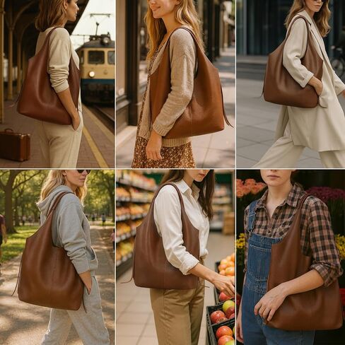 حقيبة هوبو من الجلد الطبيعي للنساء، محفظة كبيرة للاستخدام اليومي، حقيبة كتف كبيرة الحجم على شكل هلال، حقيبة يد عمل كاجوال بنية عتيقة، خفيفة الوزن وواسعة in Kuwait