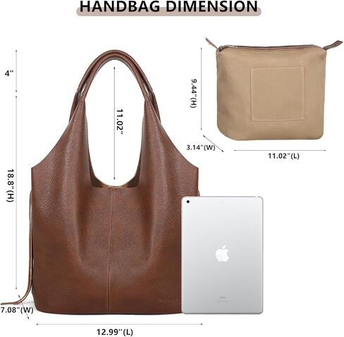 حقيبة هوبو من الجلد الطبيعي للنساء، محفظة كبيرة للاستخدام اليومي، حقيبة كتف كبيرة الحجم على شكل هلال، حقيبة يد عمل كاجوال بنية عتيقة، خفيفة الوزن وواسعة in Kuwait