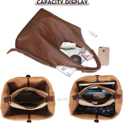 حقيبة هوبو من الجلد الطبيعي للنساء، محفظة كبيرة للاستخدام اليومي، حقيبة كتف كبيرة الحجم على شكل هلال، حقيبة يد عمل كاجوال بنية عتيقة، خفيفة الوزن وواسعة in Kuwait