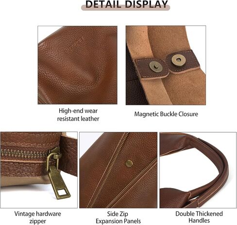 حقيبة هوبو من الجلد الطبيعي للنساء، محفظة كبيرة للاستخدام اليومي، حقيبة كتف كبيرة الحجم على شكل هلال، حقيبة يد عمل كاجوال بنية عتيقة، خفيفة الوزن وواسعة in Kuwait