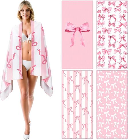 مجموعة مكونة من 4 قطع من مناشف الشاطئ المصنوعة من الألياف الدقيقة الناعمة كبيرة الحجم، مناشف حمام حمام السباحة الكبيرة جدًا، ماصة للتجفيف السريع، منشفة التخييم، ملحقات الشاطئ للسباحة (75 × 35 بوصة، بسيطة) in Kuwait