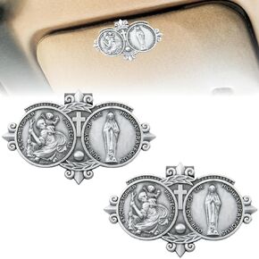 2 PCS St Christopher Medal Visor Clip, Our Lady of The Highway Visor Clip, Silver Car Driver Visor Clips, St Christopher Medal Saint Christoper Clips for Cars Driving Decorations, Car Accessories in Saudi Arabia