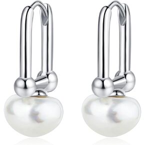 Pearl Earrings for Women 925 Sterling Silver Pearl Drop Hoop Earrings Hypoallergenic Dangle Earrings Birthday Gifts in Saudi Arabia