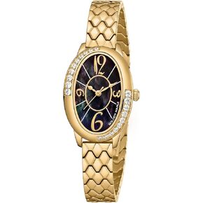 GOLDEN MAPLE Women's Oval Watch, Gold-Tone with Crystal Accents, Textured Bracelet Band, Mother of Pearl Dial Ladies Watches, Luxury Gift for Her in Kuwait