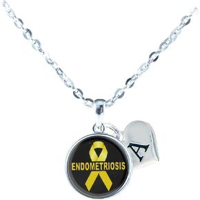 Necklace Custom Endometriosis Awareness Yellow Ribbon Silver Jewelry 26 Choose Initial in Saudi Arabia