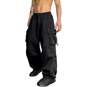 الرجال السراويل البضائع النقدية Hosen المظلة مرونة الخصر الرباط Y2K فضفاضة تناسب جيوب الهيب هوب الحريم in Kuwait