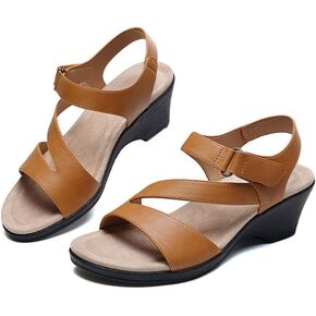 صنادل ويدج للنساء بكعب أنيق 5 سم أحذية جلدية رسمية مع مقدمة عريضة ودعم قوس قابل للتعديل وحزام مريح كاجوال للعمل الصيفي والسفر والشاطئ والمواعدة والزفاف in Kuwait