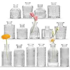 15 Pcs Colored Bud Vase Set,Vintage Glass Vases for Flower Centerpieces Wedding & Party Decor,Home Table Decorations,Bud Vases in Bulk for Housewarming in Kuwait