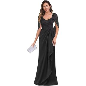 Chiffon Mother of The Bride Dresses for Wedding Mermaid Long Cape Sleeve Lace Formal Evening Gown in Saudi Arabia