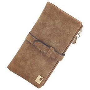 Women's Suede Leather Long Wallet, Large Capacity Clutch Purse with Card Slots & Zipper Coin Pocket, Vintage Slim Handbag (Purple) in Kuwait