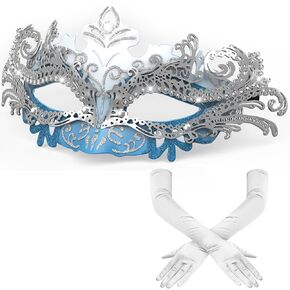 Women’s Masquerade Mask & Long Satin Opera Gloves Set – Elegant Rhinestone Costume Accessories for Adults – Elbow-Length Gloves for Masquerade Balls Mardi Gras Christmas & New Year Parties in Kuwait